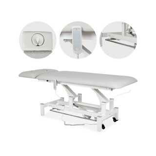 Mesa de massagem Fortis 2 ERGO, com controle elétrico por pedal e rodas - cinza claro