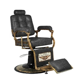 Cadeira de barbeiro Vintage HD Couro antigo preto